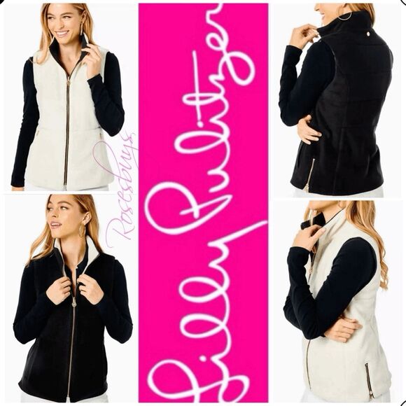 Lilly Pulitzer Brooklee Reversible Vest Fleece Black & White XL - Picture 1 of 10
